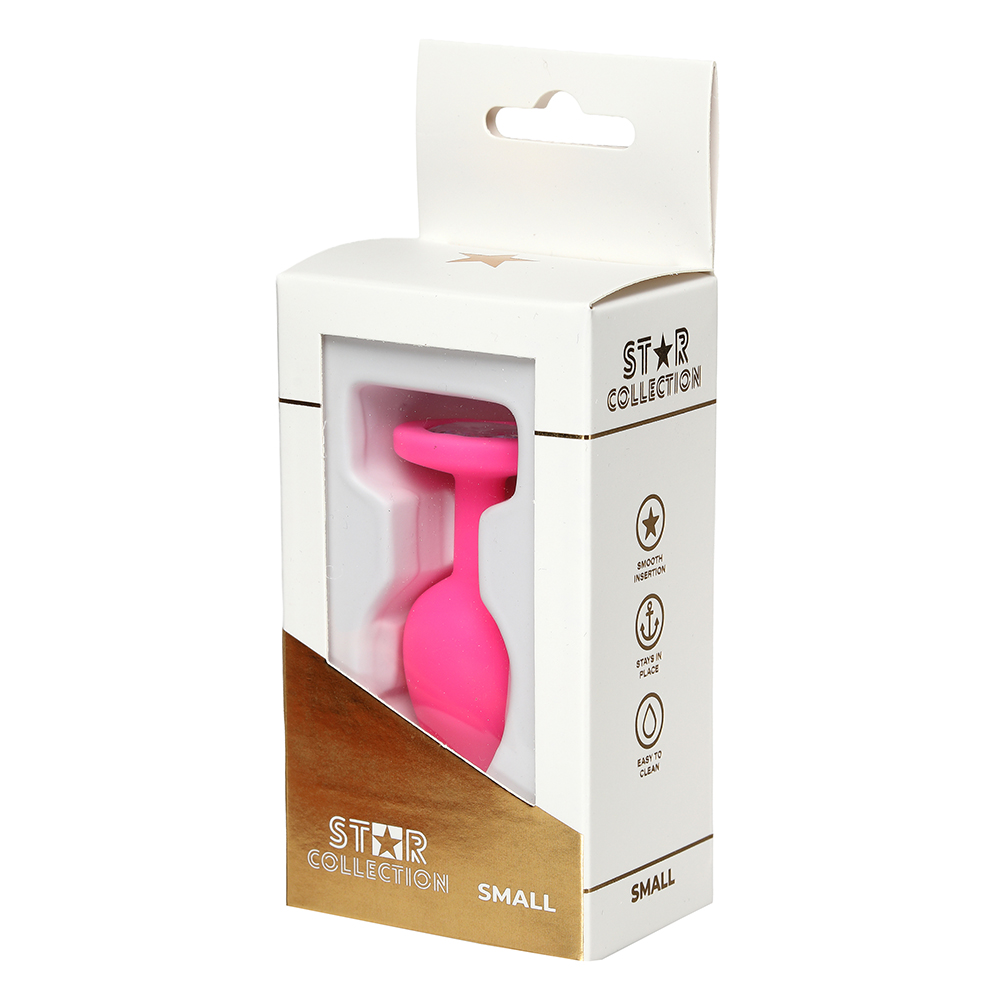 Star Collection – Pink Silicone Anal Plug  – Clear Stone