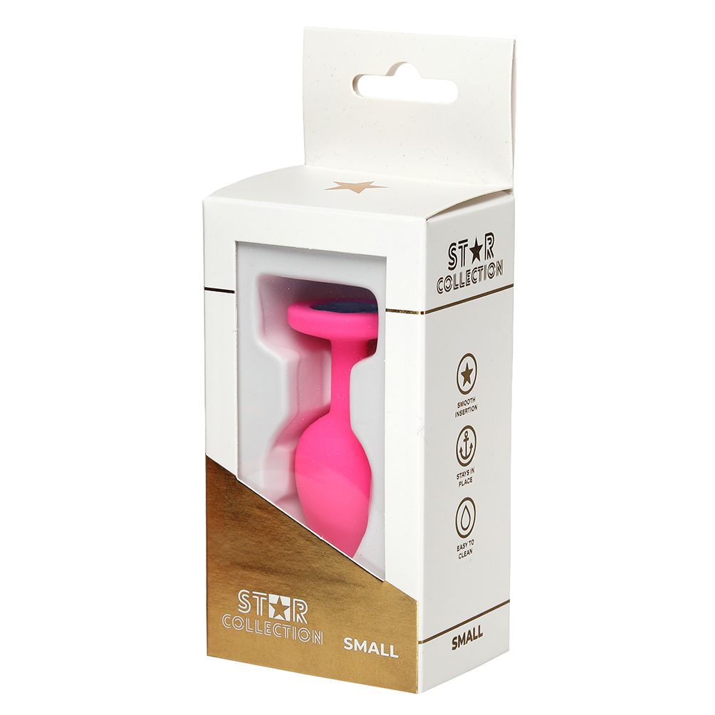 Star Collection – Pink Silicone Anal Plug – Light Blue Stone