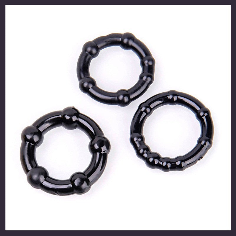 Power Escorts BR251 Black Beaded Cockring 3 Pack - Super Stretchable -Colourbox