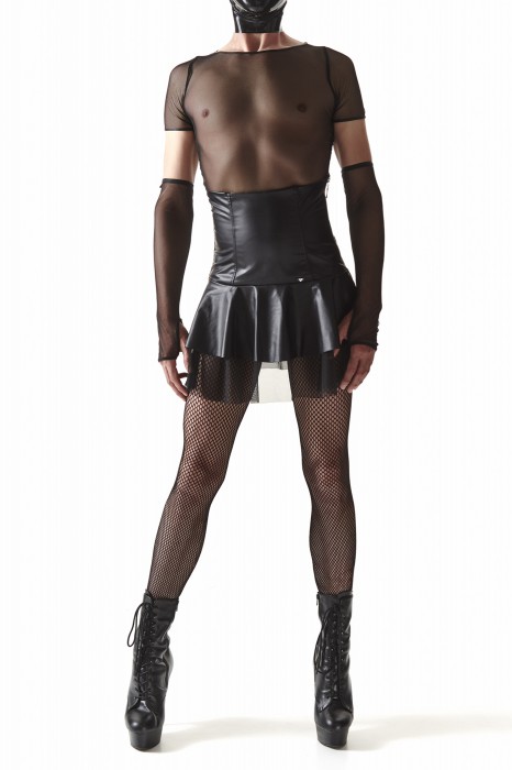 CrossDresser Skirt with a reinforced high waist and T-shirt made of black mesh