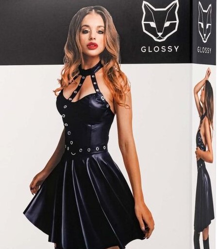 Marisa – dress – wetlook – black 