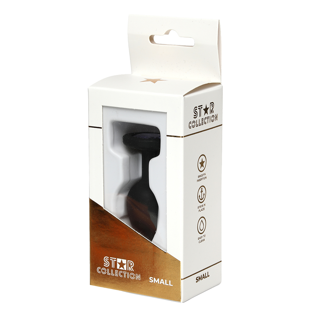 Star Collection – Black Silicone Anal Plug – Light Blue Stone